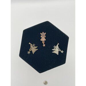 3 Angel Pins Mixed Metals Tones 1" JJ Stars Dangling Christmas